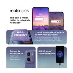 Smartphone Moto G05 128GB 12GB (4GB RAM + 8GB RAM Boost), Câmera 50MP, IA, Superbrilho PB6K0033BR Cinza - Motorola