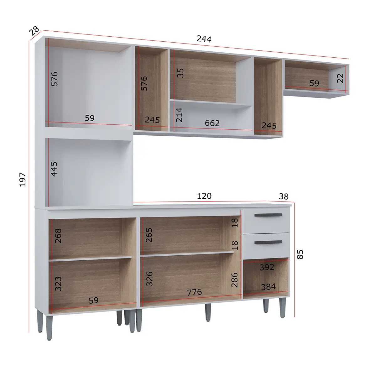 Cozinha Lavinia Compacta com 11 Portas 02 Gavetas 506.33 Branco - Poquema