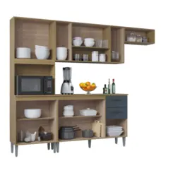 Cozinha Lavinia Compacta com 11 Portas 02 Gavetas 506.46 Damasco Ripado/Cinza - Poquema