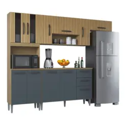 Cozinha Lavinia Compacta com 11 Portas 02 Gavetas 506.46 Damasco Ripado/Cinza - Poquema