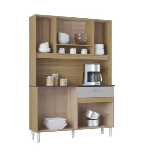 Kit Cozinha Coral com 08 Portas 01 Gaveta 564.48 Damasco Ripado/Off White - Poquema