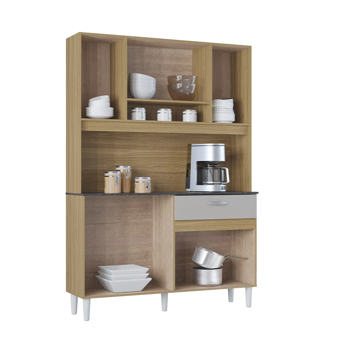 Kit Cozinha Coral com 08 Portas 01 Gaveta 564.48 Damasco Ripado/Off White - Poquema