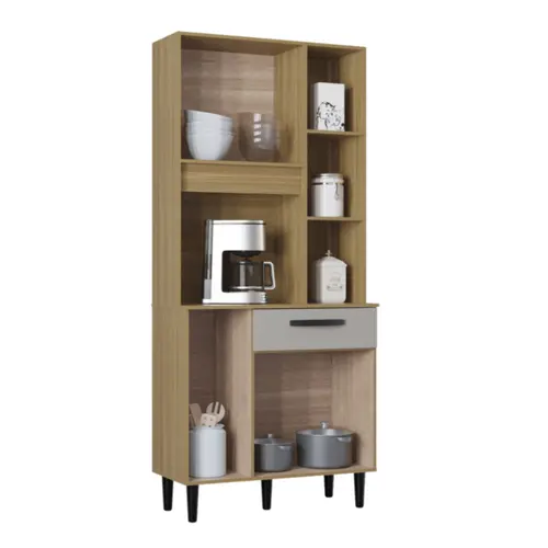 Kit Cozinha Malu com 05 Portas 01 Gaveta 650.48 Damasco Ripado/Off White - Poquema
