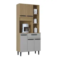 Kit Cozinha Malu com 05 Portas 01 Gaveta 650.48 Damasco Ripado/Off White - Poquema