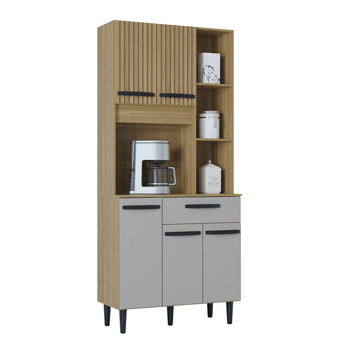 Kit Cozinha Malu com 05 Portas 01 Gaveta 650.48 Damasco Ripado/Off White - Poquema