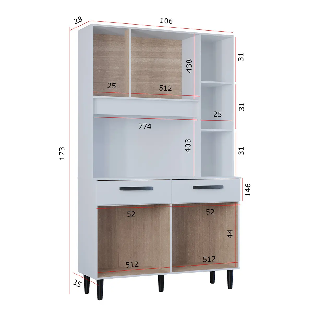 Kit Cozinha Malu com 07 Portas 02 Gavetas 651.33 Branco - Poquema