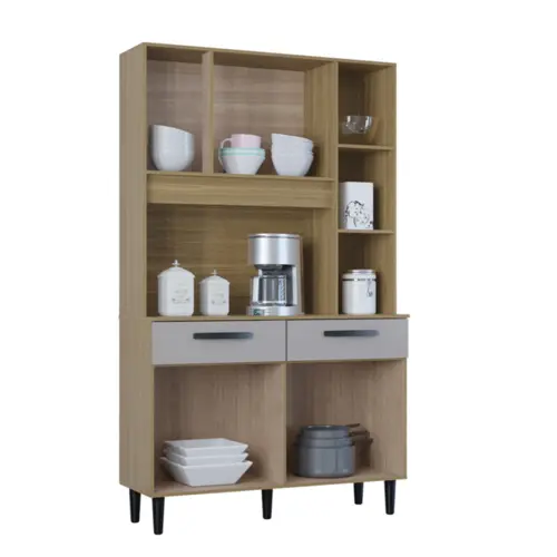 Kit Cozinha Malu com 07 Portas 02 Gavetas 651.48 Damasco Ripado/Off White - Poquema