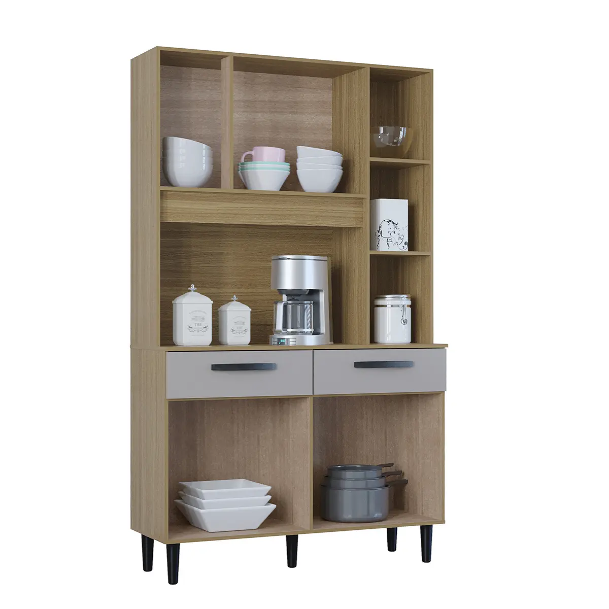 Kit Cozinha Malu com 07 Portas 02 Gavetas 651.48 Damasco Ripado/Off White - Poquema