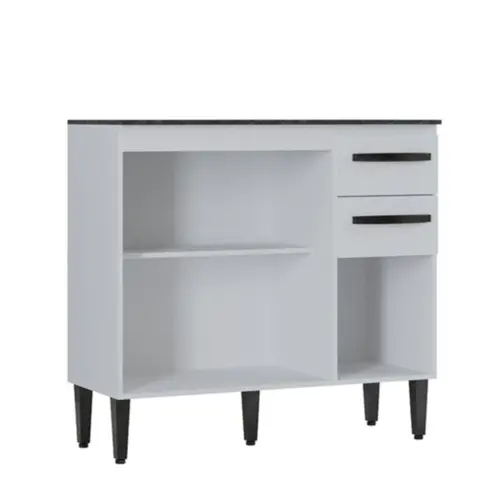Balcão de Cozinha Isadora com 03 Portas 02 Gavetas 90cm 668.33 Branco - Poquema
