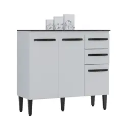 Balcão de Cozinha Isadora com 03 Portas 02 Gavetas 90cm 668.33 Branco - Poquema