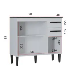Balcão de Cozinha Isadora com 03 Portas 02 Gavetas 90cm 668.33 Branco - Poquema