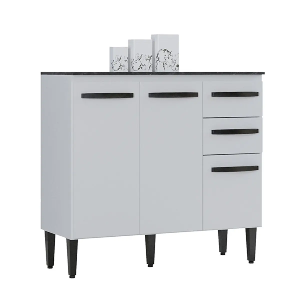 Balcão de Cozinha Isadora com 03 Portas 02 Gavetas 90cm 668.33 Branco - Poquema