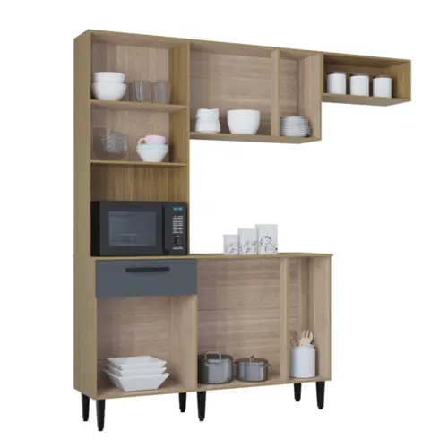 Cozinha Dora Conjugada com 10 Portas 01 Gaveta 680.46 Damasco Ripado/Cinza - Poquema