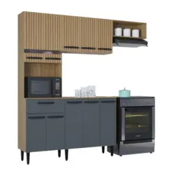 Cozinha Dora Conjugada com 10 Portas 01 Gaveta 680.46 Damasco Ripado/Cinza - Poquema