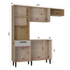 Cozinha Dora Conjugada com 10 Portas 01 Gaveta 680.48 Damasco Ripado/Off White - Poquema