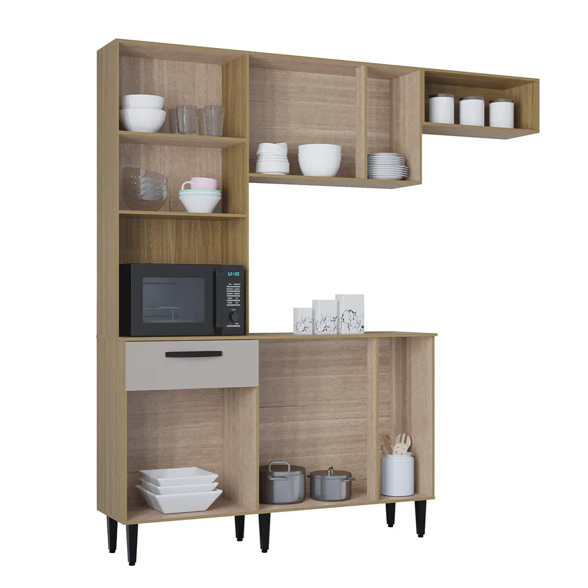 Cozinha Dora Conjugada com 10 Portas 01 Gaveta 680.48 Damasco Ripado/Off White - Poquema