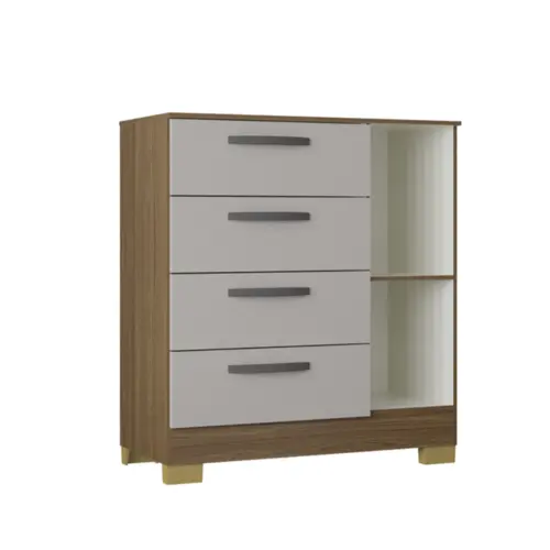 Cômoda com 1 Porta 4 Gavetas 868.98 Castanho/Off White - Poquema