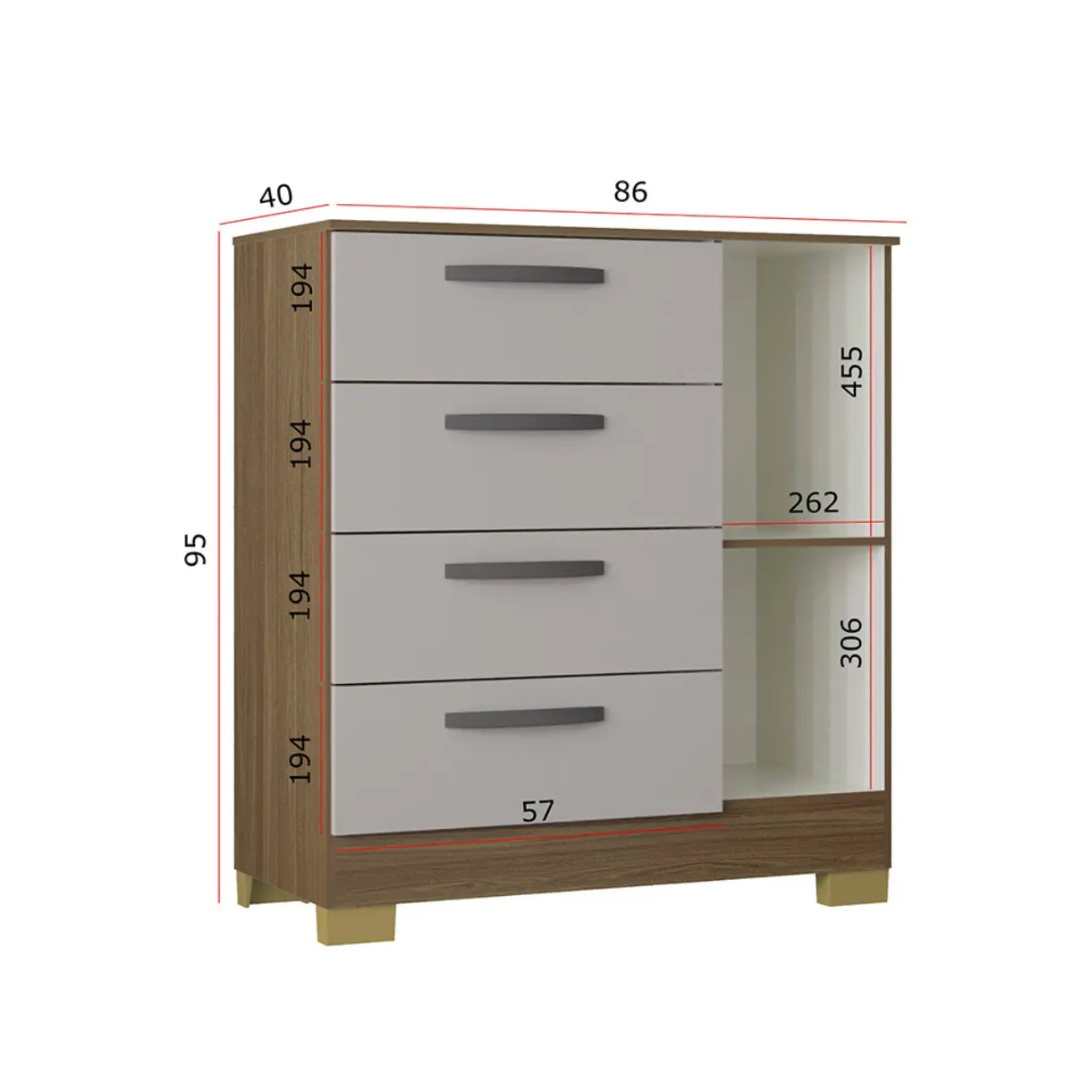 Cômoda com 1 Porta 4 Gavetas 868.98 Castanho/Off White - Poquema