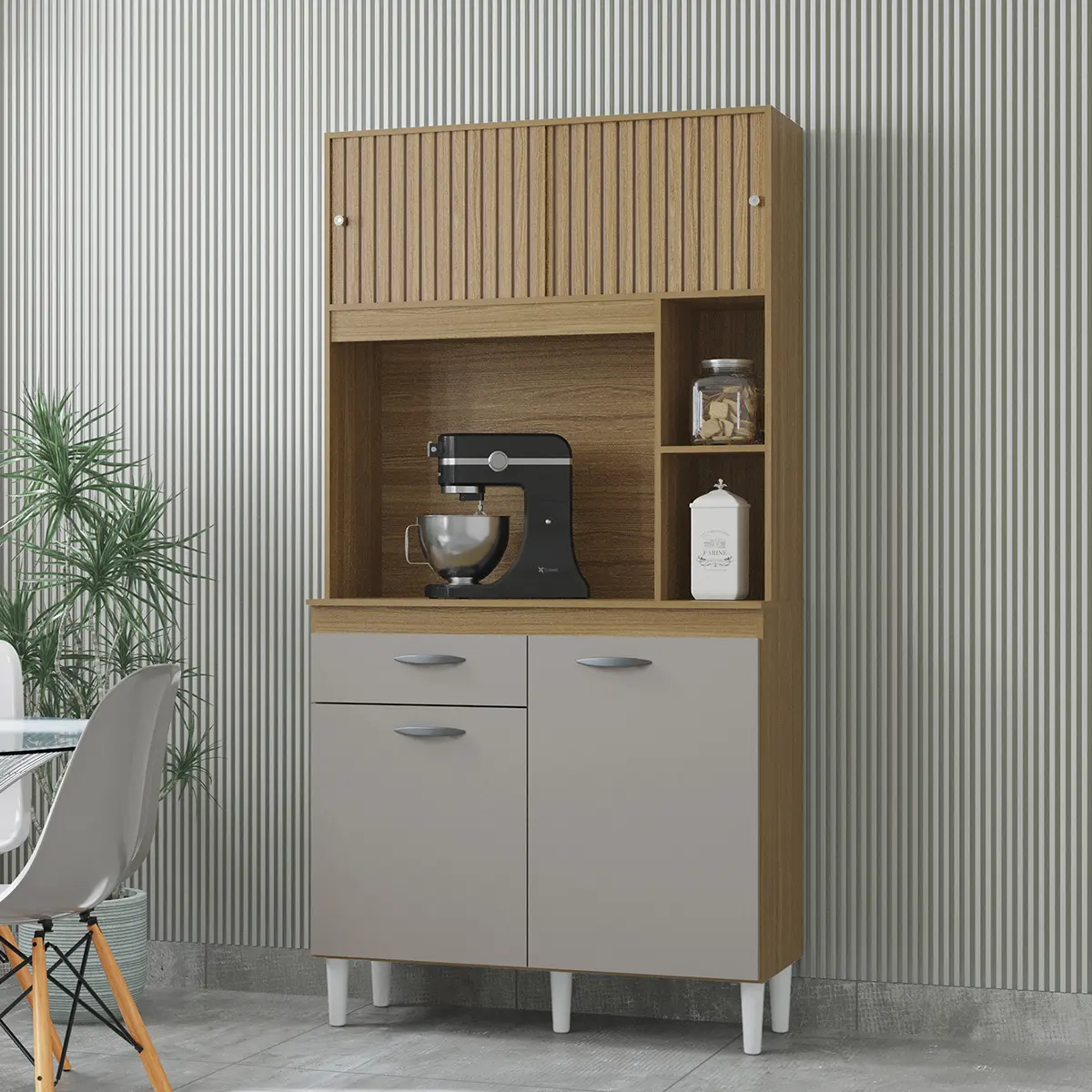 Kit Cozinha Duda com 04 Portas 01 Gavetas 881.48 Damasco Ripado/Off White - Poquema