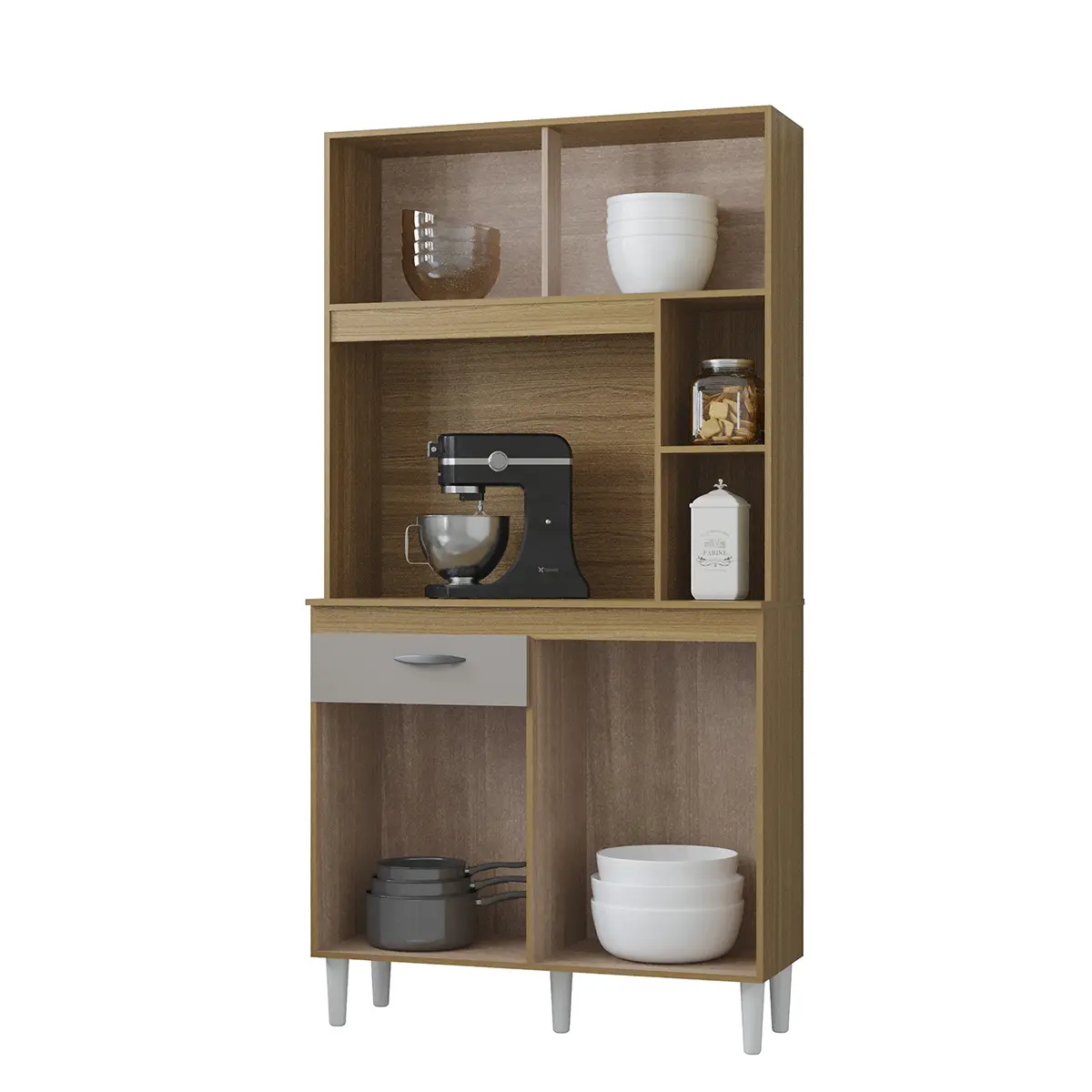 Kit Cozinha Duda com 04 Portas 01 Gavetas 881.48 Damasco Ripado/Off White - Poquema