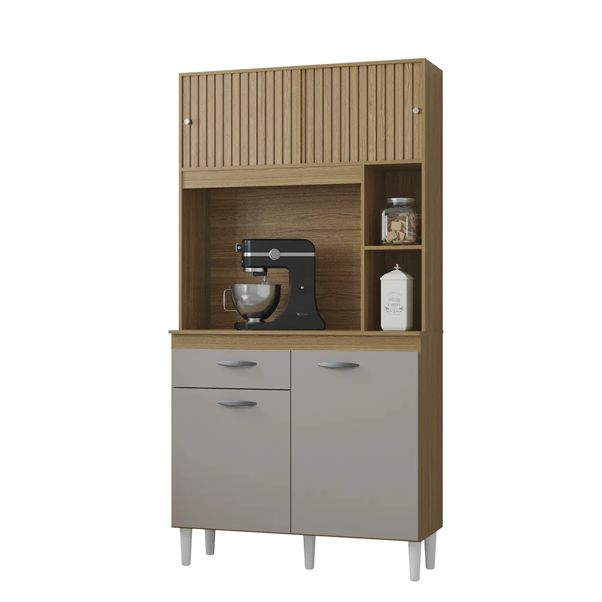 Kit Cozinha Duda com 04 Portas 01 Gavetas 881.48 Damasco Ripado/Off White - Poquema