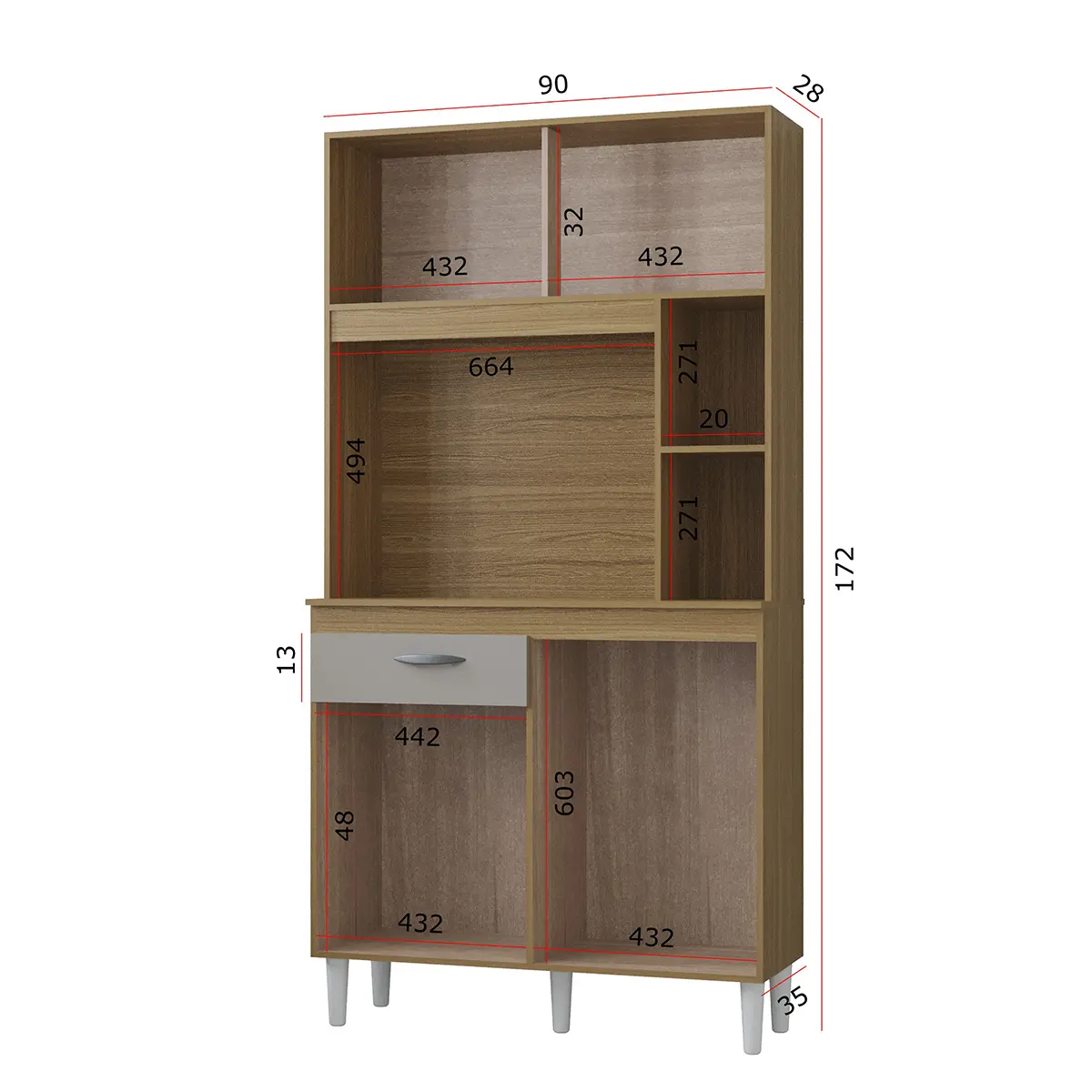 Kit Cozinha Duda com 04 Portas 01 Gavetas 881.48 Damasco Ripado/Off White - Poquema