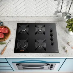 Cooktop 04 Bocas à Gás U Top Acendimento Automático Tampo de Vidro 300001515 Bivolt Preto - Atlas