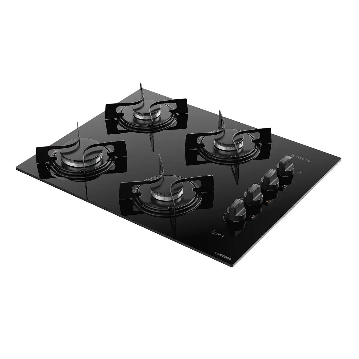 Cooktop 04 Bocas à Gás U Top Acendimento Automático Tampo de Vidro 300001515 Bivolt Preto - Atlas