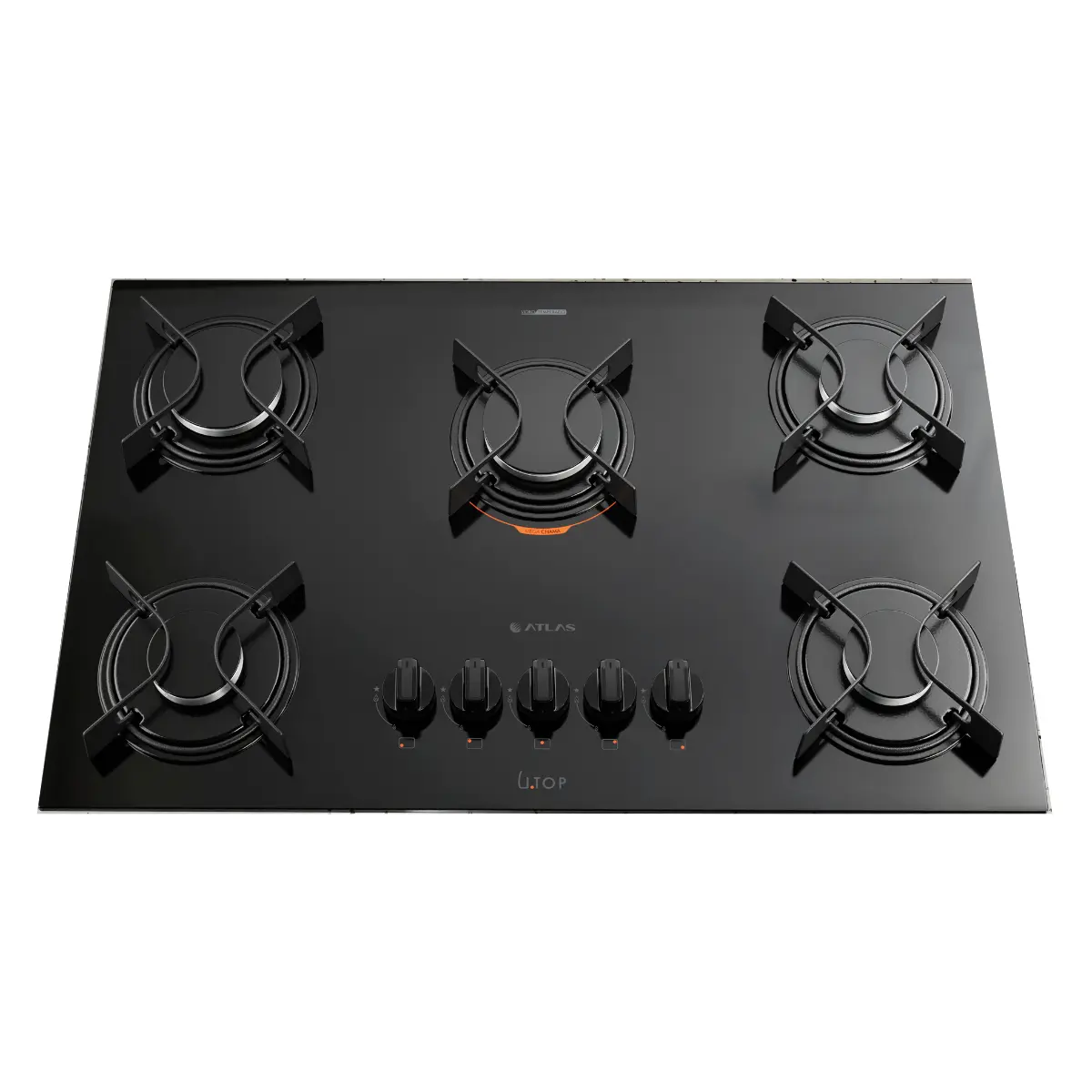 Cooktop 05 Bocas à Gás U Top Acendimento Automático Tampo de Vidro 300001330 Bivolt Preto - Atlas