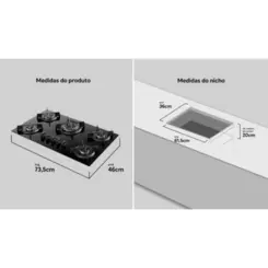 Cooktop 05 Bocas Bocas à Gás Supreme Acendimento Automático Tampo de Vidro 300001514 Bivolt Preto - Dako