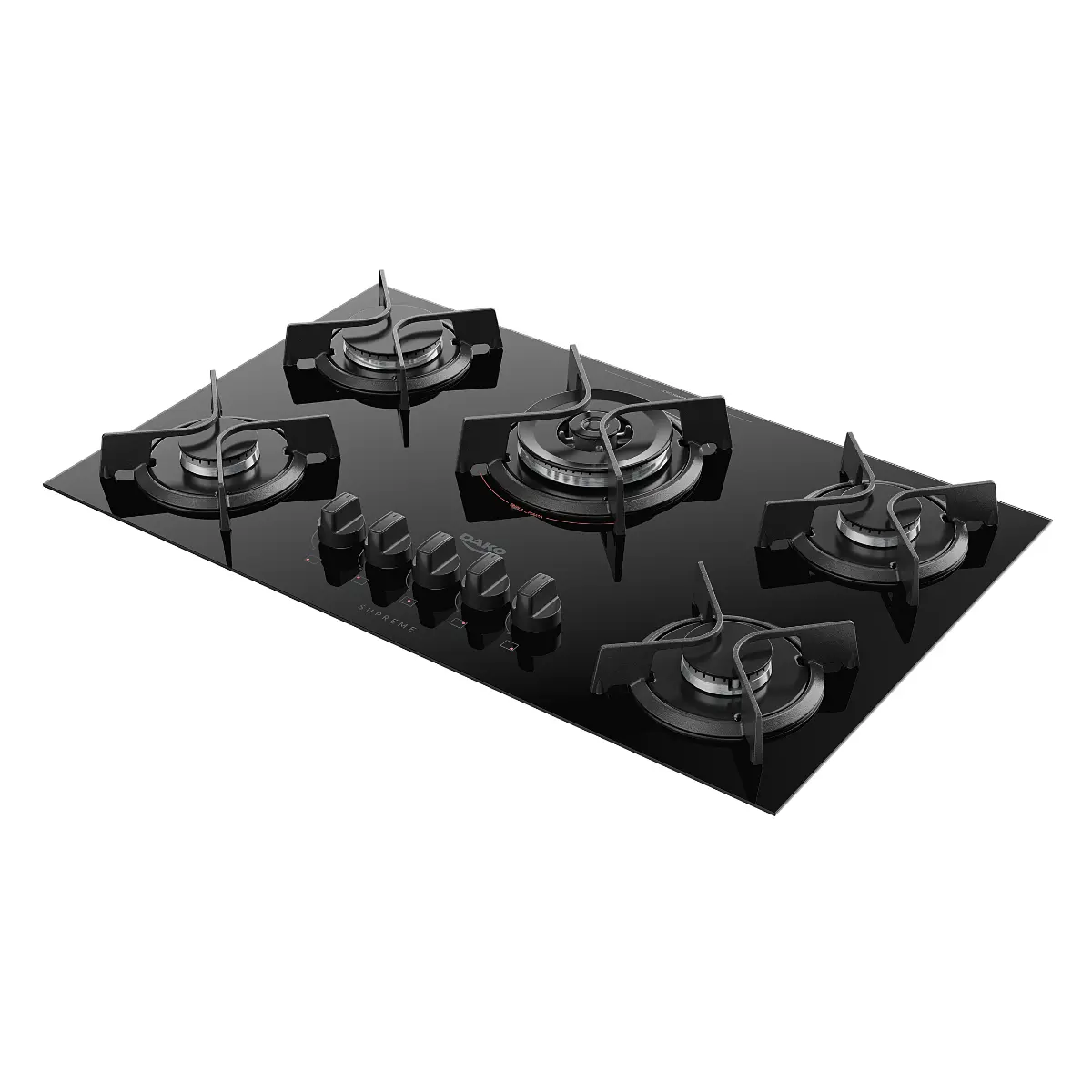 Cooktop 05 Bocas Bocas à Gás Supreme Acendimento Automático Tampo de Vidro 300001514 Bivolt Preto - Dako