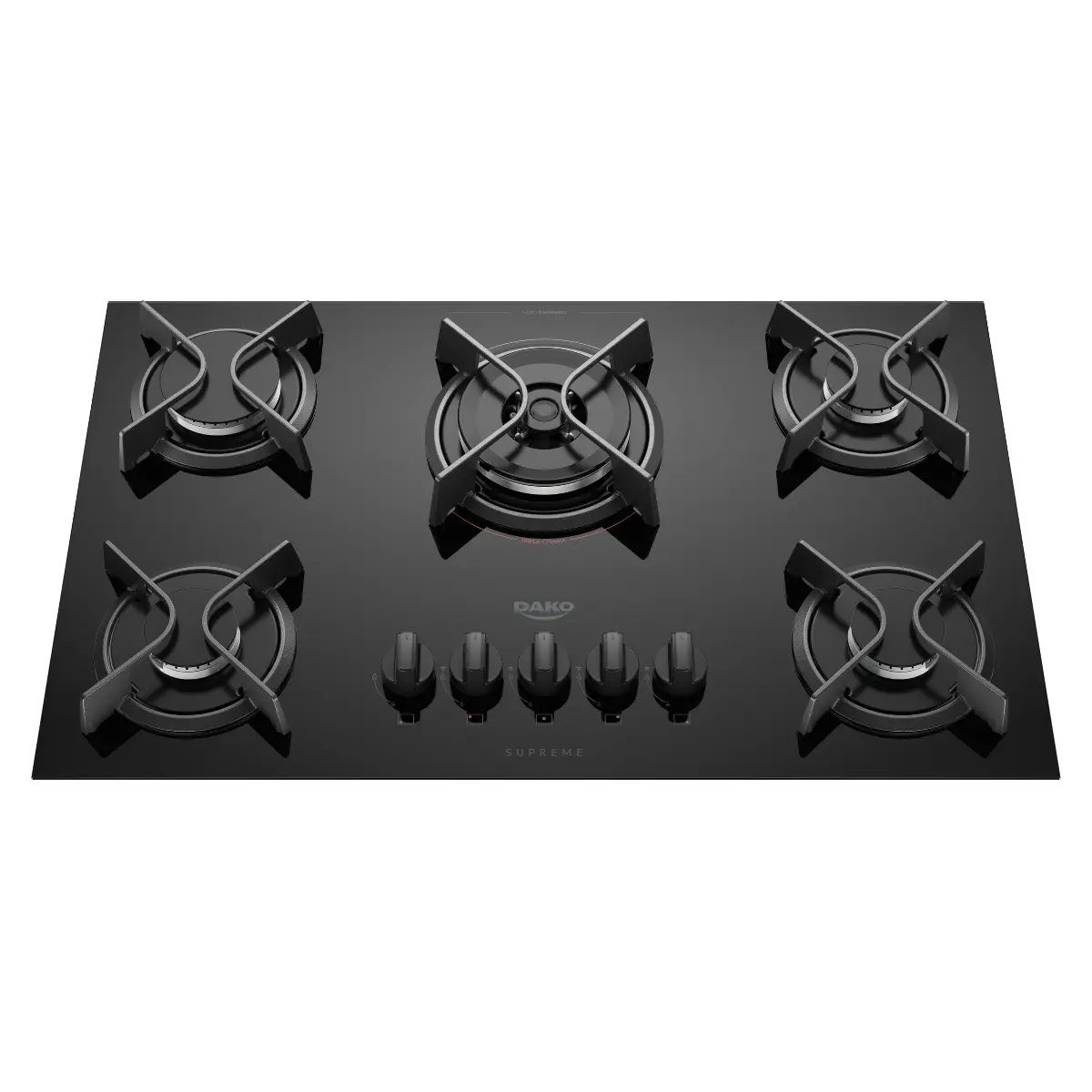 Cooktop 05 Bocas Bocas à Gás Supreme Acendimento Automático Tampo de Vidro 300001514 Bivolt Preto - Dako