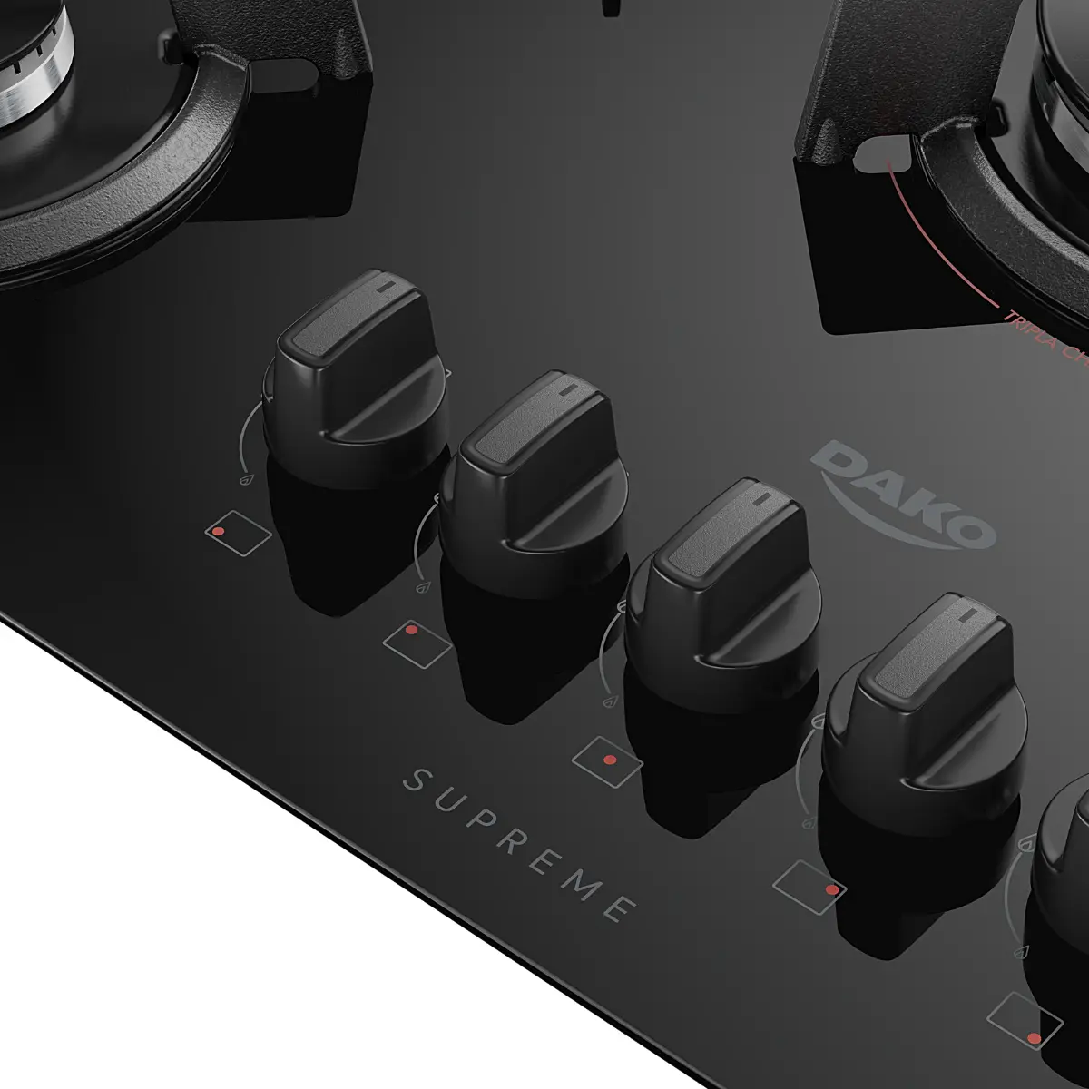Cooktop 05 Bocas Bocas à Gás Supreme Acendimento Automático Tampo de Vidro 300001514 Bivolt Preto - Dako