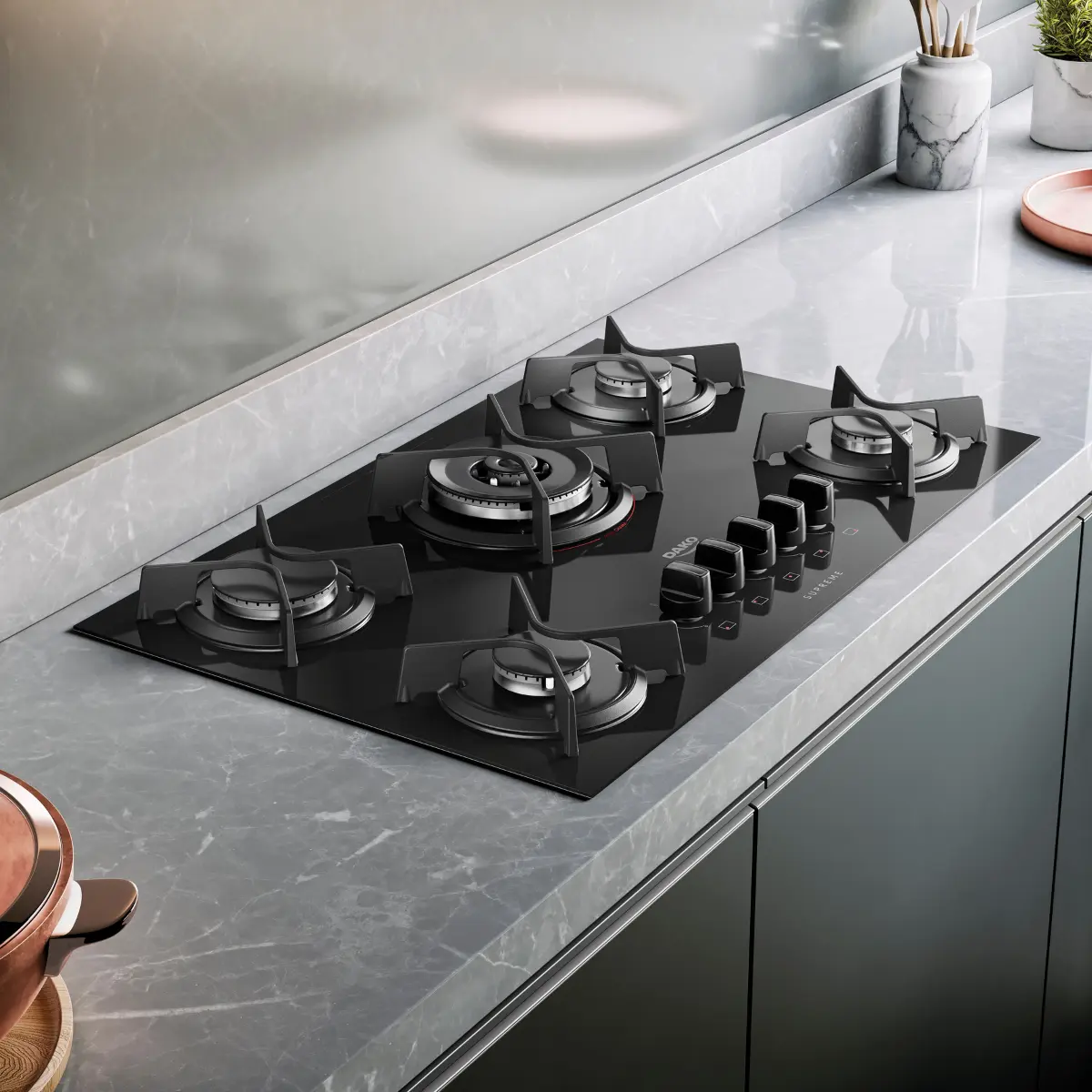 Cooktop 05 Bocas Bocas à Gás Supreme Acendimento Automático Tampo de Vidro 300001514 Bivolt Preto - Dako