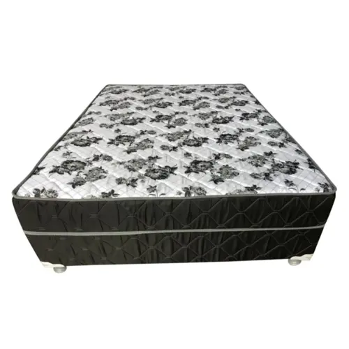 Cama Box Iara Premium Casal Conjugada 44X138X188 Preto/Florido/Xadrez - Marjom