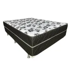 Cama Box Iara Premium Casal Conjugada 44X138X188 Preto/Florido/Xadrez - Marjom