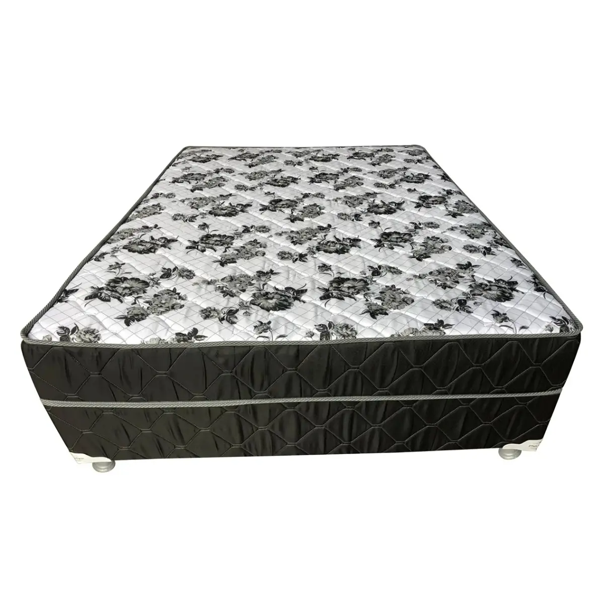 Cama Box Iara Premium Casal Conjugada 44X138X188 Preto/Florido/Xadrez - Marjom