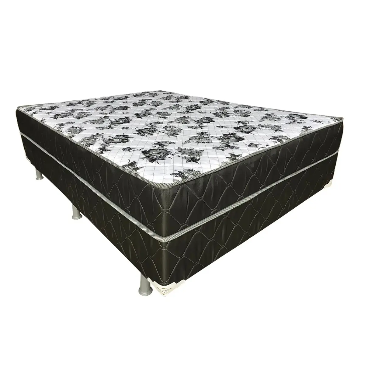 Cama Box Iara Premium Casal Conjugada 44X138X188 Preto/Florido/Xadrez - Marjom