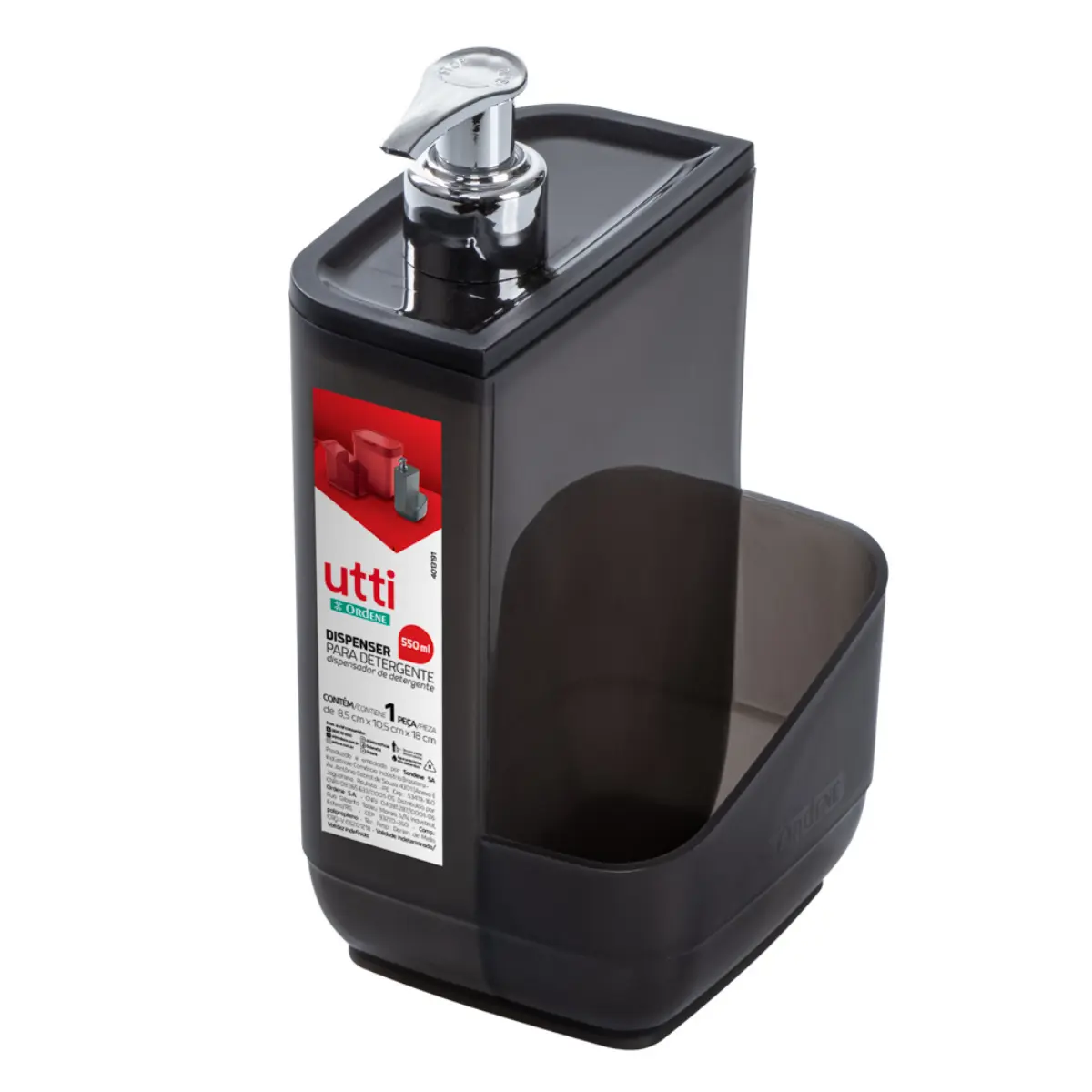 Porta Detergente Pástica Utti 550ml OR45720 Preto - Ordene