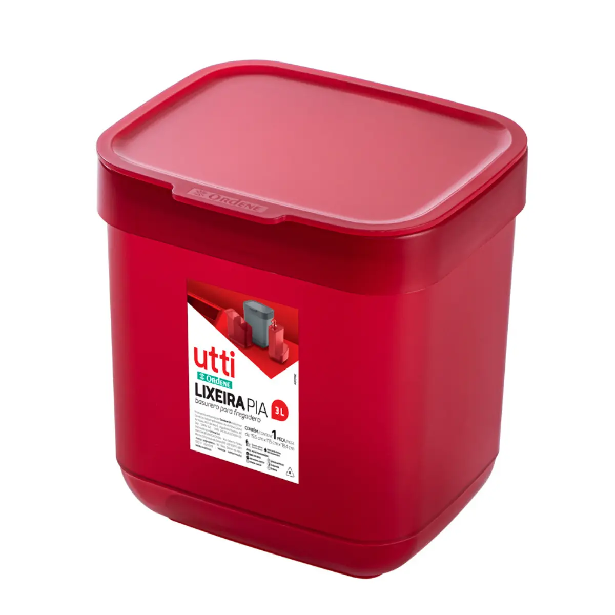 Lixeira Plástica Utti para Pia 3 Litros OR45830 Vermelho - Ordene