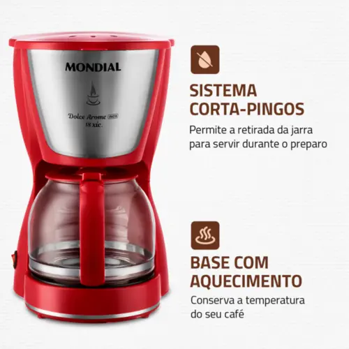Cafeteira Elétrica Dolce Arome Jarra de Vidro Filtro Permanente C-35-18X 127v Vermelho - Mondial