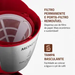 Cafeteira Elétrica Dolce Arome Jarra de Vidro Filtro Permanente C-35-18X 127v Vermelho - Mondial