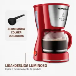 Cafeteira Elétrica Dolce Arome Jarra de Vidro Filtro Permanente C-35-18X 127v Vermelho - Mondial