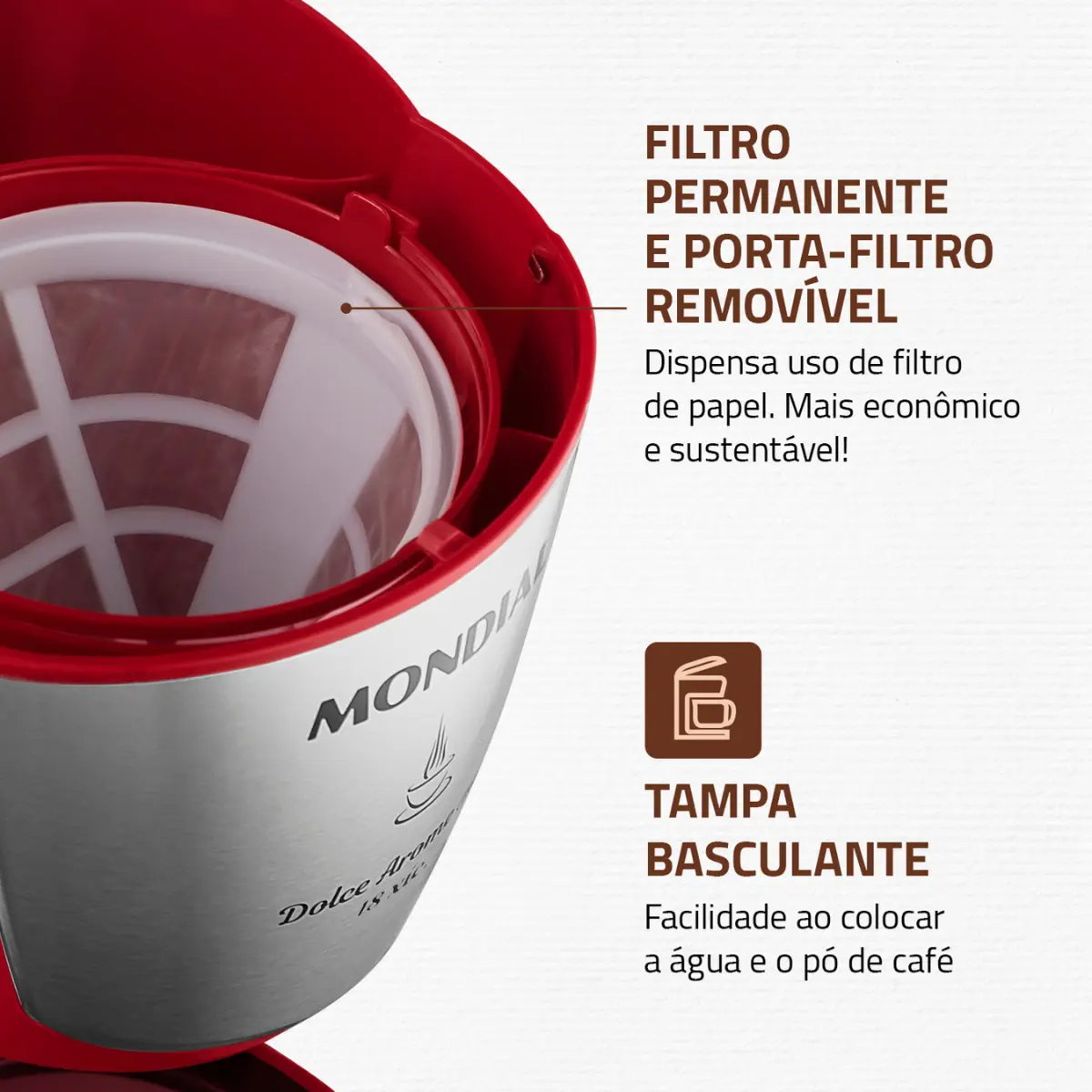 Cafeteira Elétrica Dolce Arome Jarra de Vidro Filtro Permanente C-35-18X 127v Vermelho - Mondial