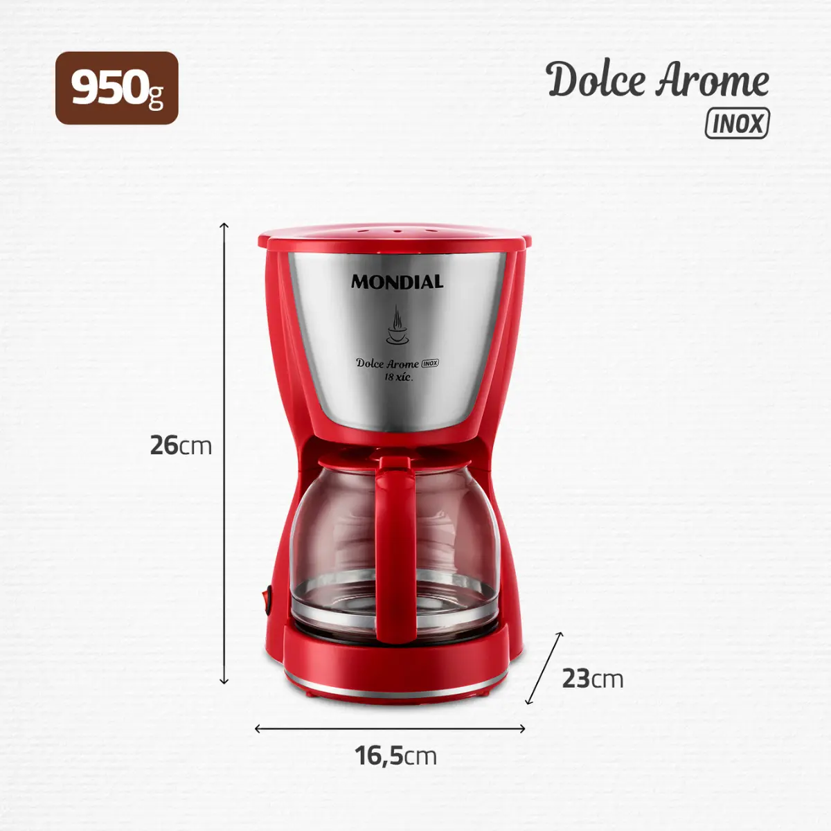 Cafeteira Elétrica Dolce Arome Jarra de Vidro Filtro Permanente C-35-18X 127v Vermelho - Mondial