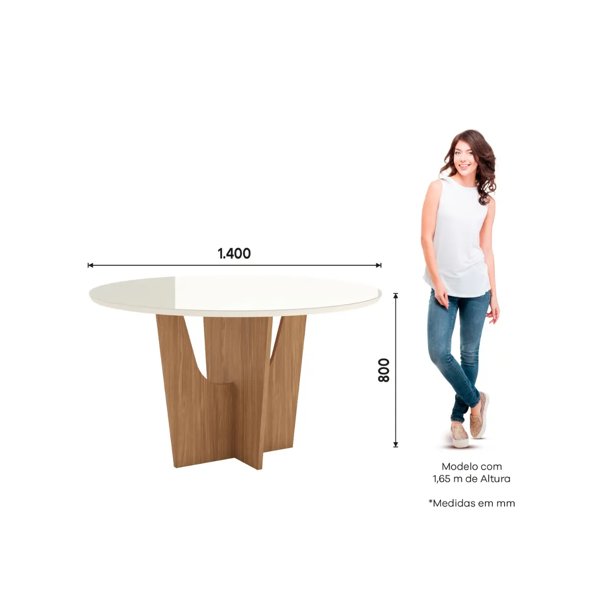 Conjunto de Mesa Vertice Redonda com 06 Cadeiras Milla Plus SE744-540 Nature/Off White/Corano Caramelo - Henn