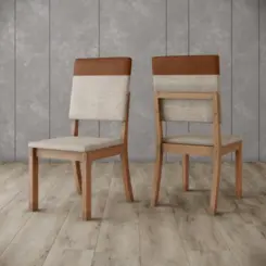 Conjunto de Mesa Vertice Redonda com 06 Cadeiras Milla Plus SE744-544 Nature/Off White/Corano Caramelo/Creme - Henn