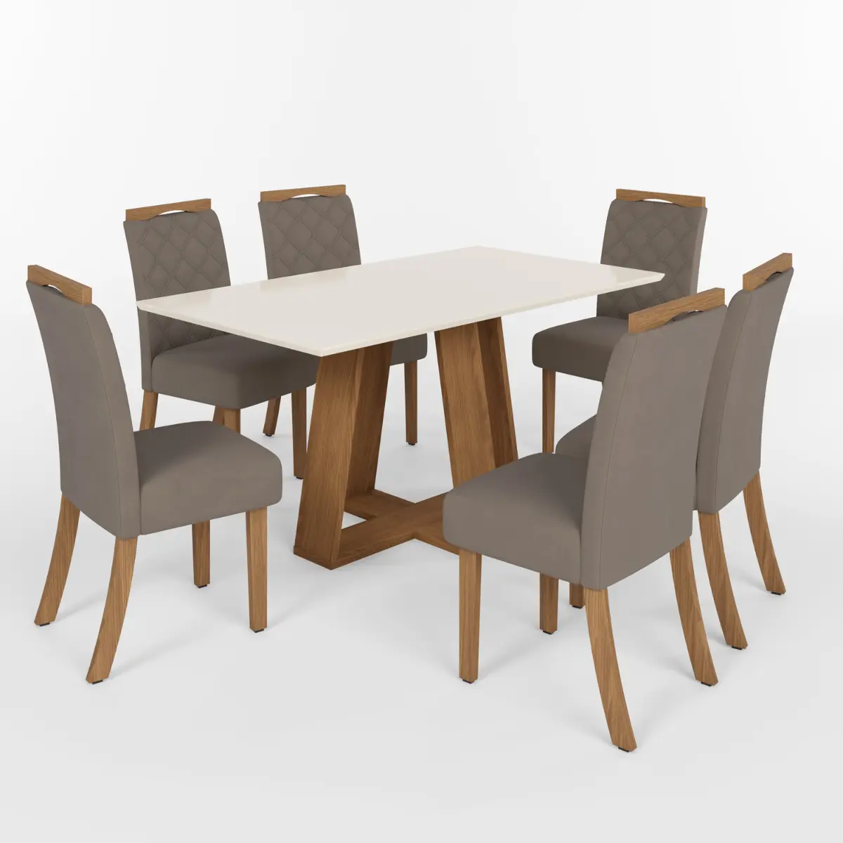 Conjunto de Mesa Lins com 06 Cadeiras Bella SE663-522 Nature/Off White/Marrom Amendôa - Henn