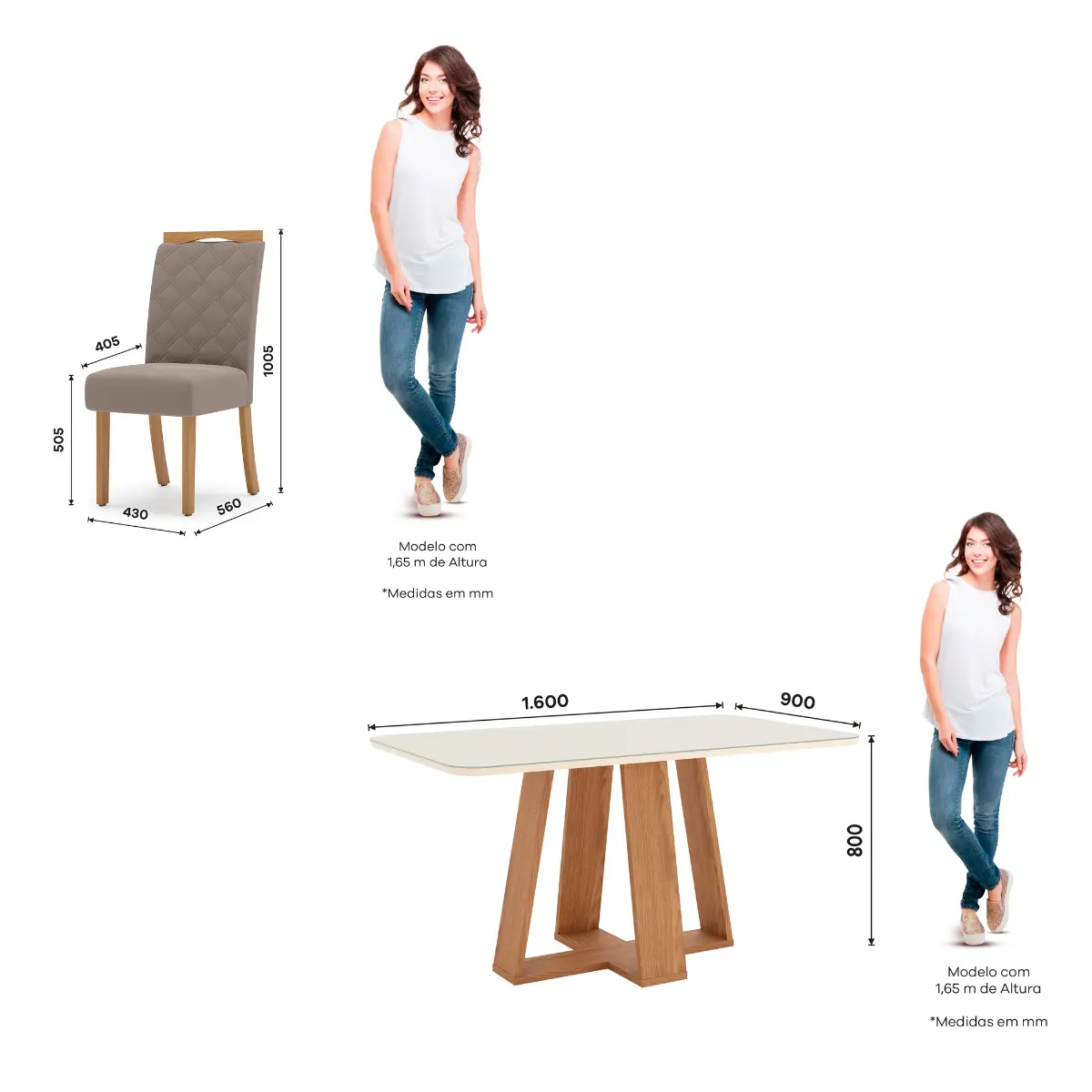 Conjunto de Mesa Lins com 06 Cadeiras Bella SE663-522 Nature/Off White/Marrom Amendôa - Henn