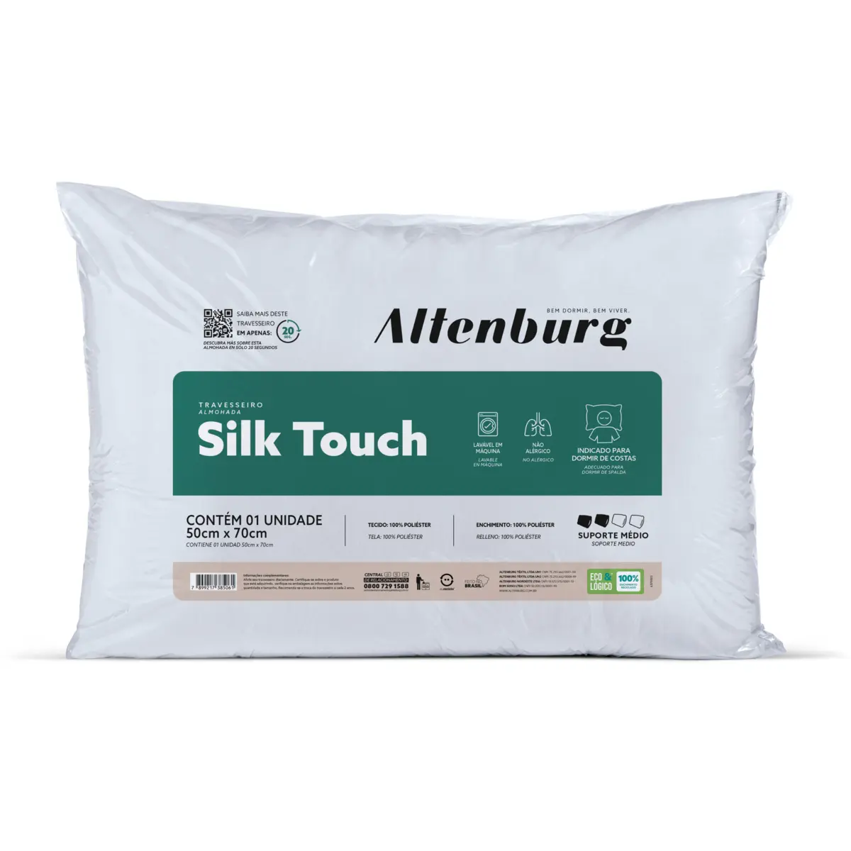 Travesseiro Silk Touch 100% Poliester 50X70 Branco - Altenburg